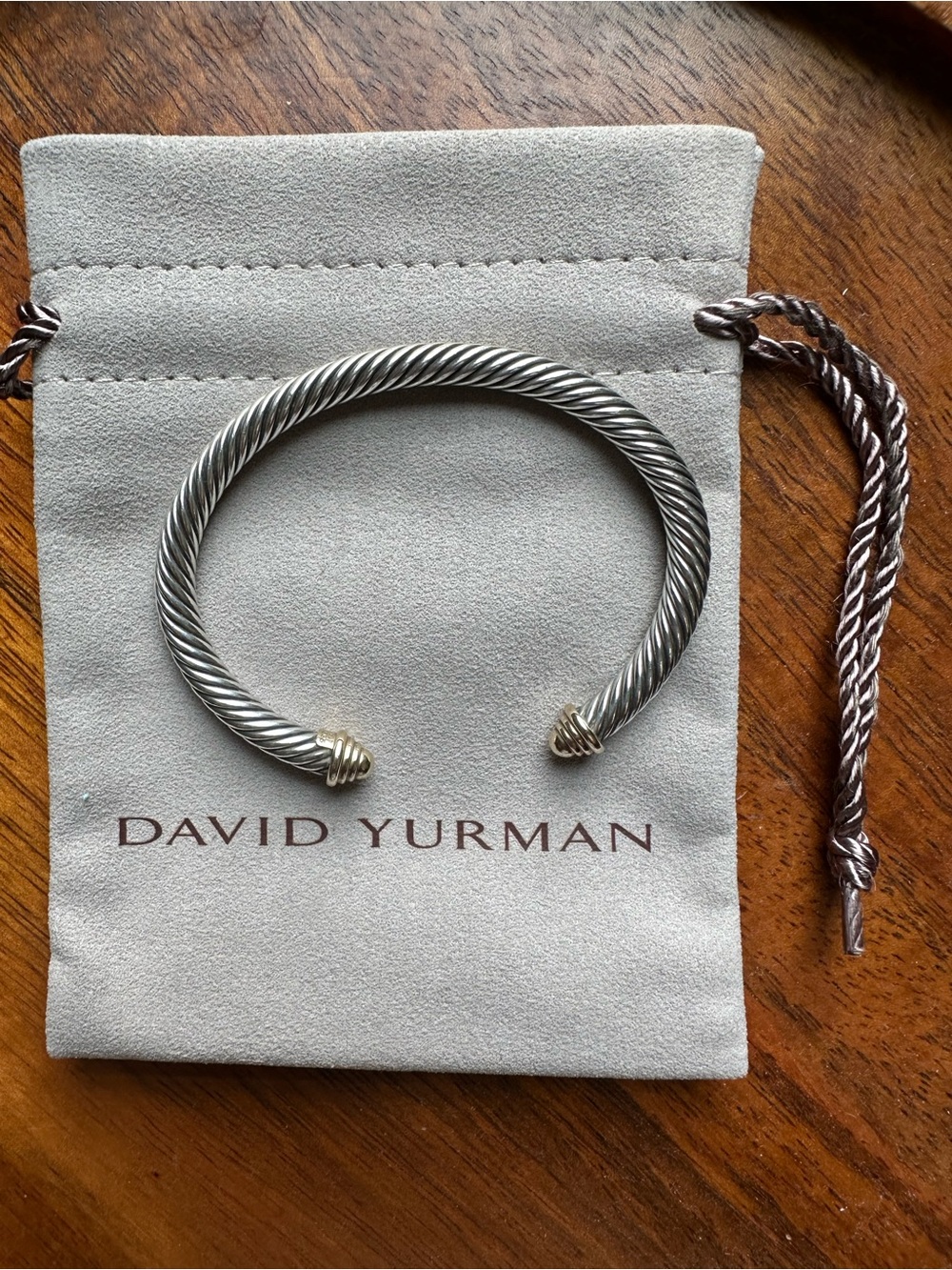 David Yurman cable bracelet in sterling silver & 14k gold domes, 5mm size small